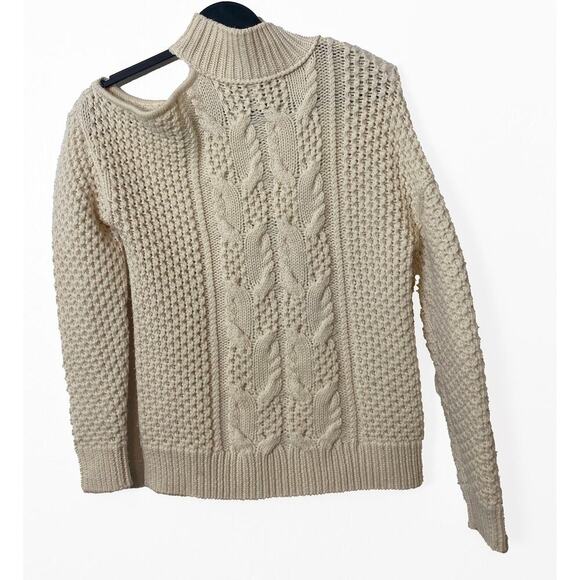 Intermix Womens Cold Shoulder 100% Wool Knit Sweater Cream Neutral Minimalist XS - Picture 3 of 10
